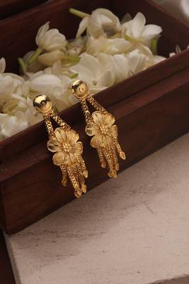 Gold Plated Long Necklace Set with Floral Designs 5