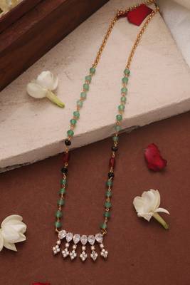 Mint Green Necklace with American Diamond Pendant 1