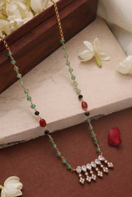 Mint Green Necklace with American Diamond Pendant 2