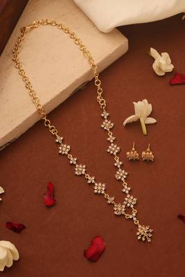 Gold Plated Minimalistic Flower-Shaped Necklace Set with American Stones 1