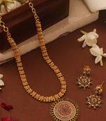 Gold Plated Necklace with Round American Diamond Stone Studded Pendant