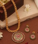 Elegant Gold Plated Necklace with American Diamond Floral Pendant