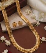 Gold Plated Long Necklace Set with Floral Designs