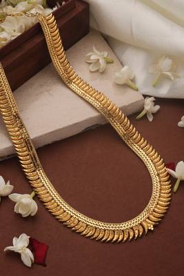 Gold Plated Long Necklace Set with Floral Designs 3