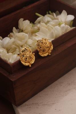 Gold Plated Long Necklace Set with Floral Designs 5
