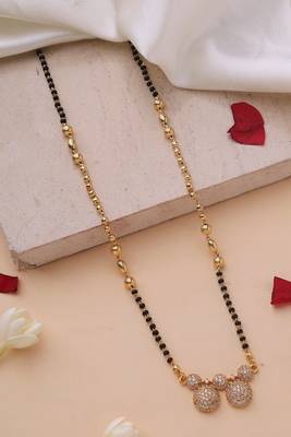 Mangalsutra with vaati american diamond pendant and black & gold beaded chain 2