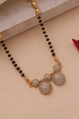 Mangalsutra with vaati american diamond pendant and black & gold beaded chain 1