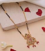 Gold-Plated Pendant Mangalsutra with Black and Gold Beaded Chain