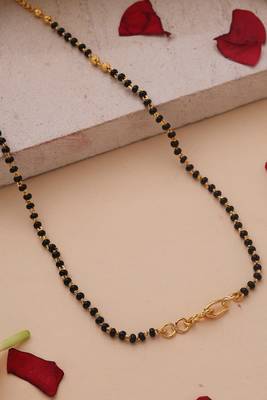 Gold-Plated Pendant Mangalsutra with Black and Gold Beaded Chain 3