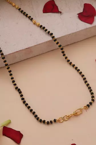 Gold-Plated Pendant Mangalsutra with Black and Gold Beaded Chain