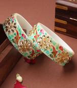 Hand-Painted Green Meenakari White Bangles