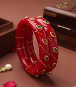 Red Bangles with Gold Leaf Design and Stone Studs