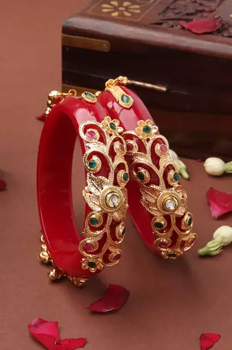 Red Bangles with Ghungroo Hangings