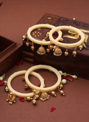White Bangles with Ghungroos and Latkan Jhumkas 2