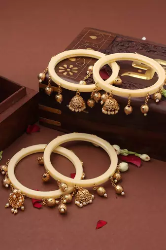 White Bangles with Ghungroos and Latkan Jhumkas