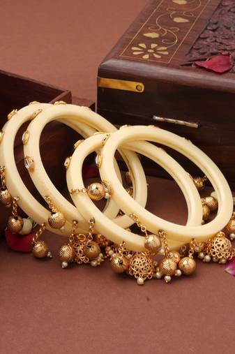 White Bangles with Ghungroos and Latkan Jhumkas