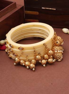 White Bangles with Ghungroos and Latkan Jhumkas 3