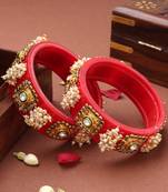 Rajwadi Red Bangles with Pearl and Kundan Work