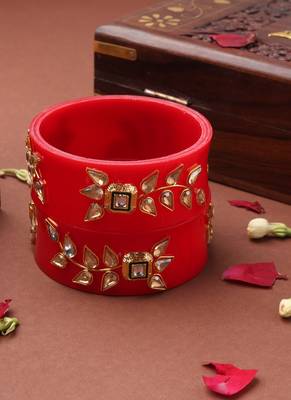 Rajwadi Red Bangles with Kundan Work 1