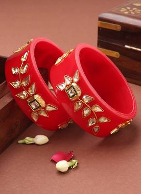 Rajwadi Red Bangles with Kundan Work 2