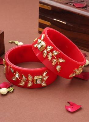 Rajwadi Red Bangles with Kundan Work 3