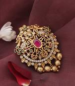 Gold-plated stone studded saree brooch
