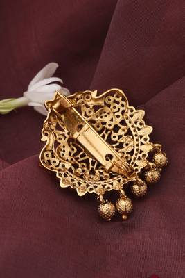 Gold-plated stone studded saree brooch 2