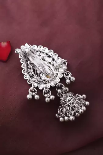 Silver and Gold-Plated Saree Brooch with Peacock Motif