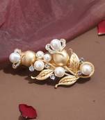 Floral Design Gold-Plated Hair Clip with Pearl Studs