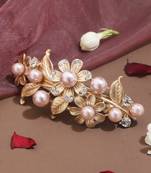 Floral Design Gold-Plated Hair Clip with Pearl Studs