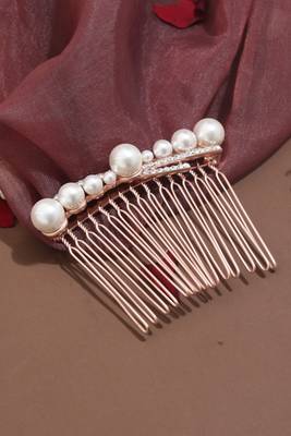 Pearl Studded Rose Gold Hair Combo Clip 1