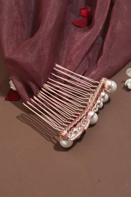 Pearl Studded Rose Gold Hair Combo Clip 2