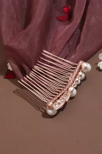 Pearl Studded Rose Gold Hair Combo Clip