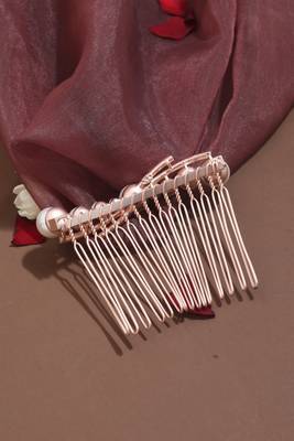 Pearl Studded Rose Gold Hair Combo Clip 3