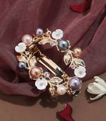 Multicolor Pearl Studded Round-Shaped Gold-Plated Hair Clip