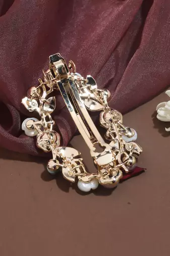 Multicolor Pearl Studded Round-Shaped Gold-Plated Hair Clip