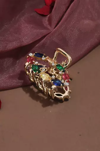 Rose Gold Plated Hair Clutcher with Multi-colour American Stones