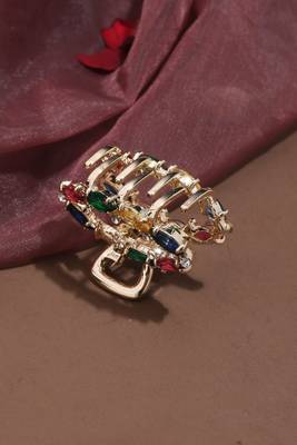 Rose Gold Plated Hair Clutcher with Multi-colour American Stones 3