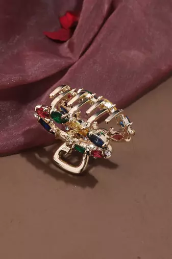 Rose Gold Plated Hair Clutcher with Multi-colour American Stones