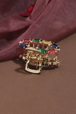 Rose Gold Plated Hair Clutcher with Multi-colour American Stones 4