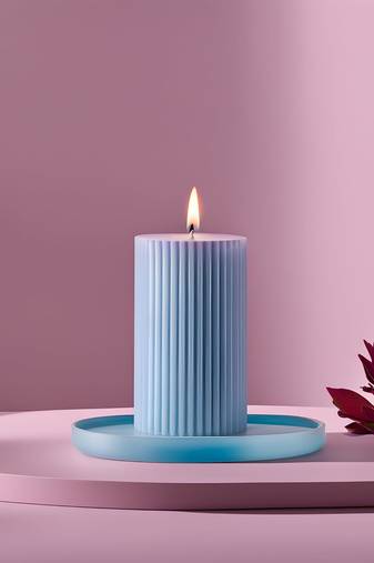 Atorakushon soy wax pillar candle set of 3 pcs ribbed scented 2x3''inches sparkle pillar candle (sky blue)