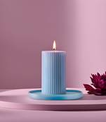 Atorakushon soy wax pillar candle set of 3 pcs ribbed scented 2x3''inches sparkle pillar candle (sky blue)
