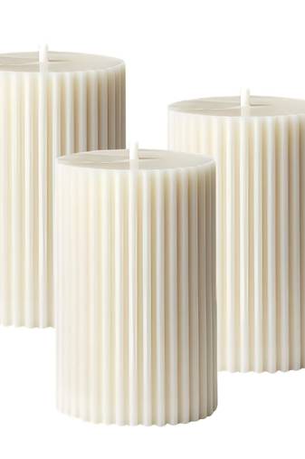 Atorakushon soy wax pillar candle set of 3 pcs ribbed scented 2x3''inches sparkle pillar candle (white)