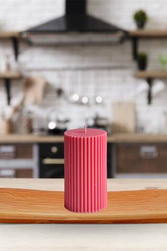 Atorakushon soy wax pillar candle set of 3 pcs ribbed scented 2x3''inches sparkle pillar candle (pink)