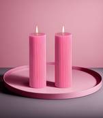 Atorakushon long soy wax pillar candle set of 2 pcs ribbed scente sparkle pillar candle (pink)