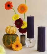 Atorakushon long soy wax pillar candle set of 2 pcs ribbed scente sparkle pillar candle (black)
