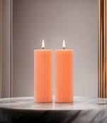 Atorakushon long soy wax pillar candle set of 2 pcs ribbed scente sparkle pillar candle (peach)