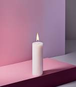 Atorakushon long soy wax pillar candle set of 2 pcs ribbed scente sparkle pillar candle (white)