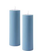 Atorakushon long soy wax pillar candle set of 2 pcs ribbed scente sparkle pillar candle (sky blue)