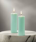 Atorakushon long soy wax pillar candle set of 2 pcs ribbed scente sparkle pillar candle (mint green)